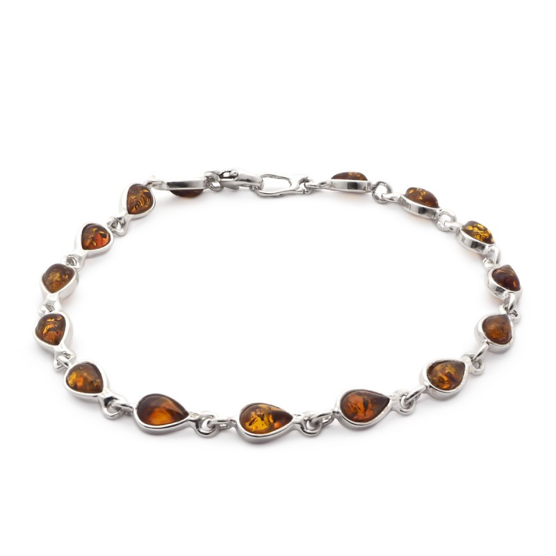 Bracelet Carador argent 925/000ème et ambre forme goutte d'eau couleur cognac