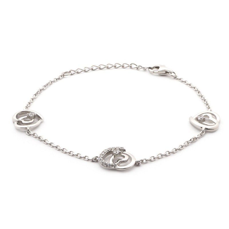 Bracelet en Argent Carador Femme Motifs Cœurs Sertis d'Oxydes de Zirconium