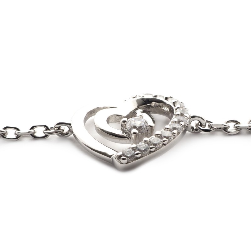 Bracelet en Argent Carador Femme Motifs Cœurs Sertis d'Oxydes de Zirconium