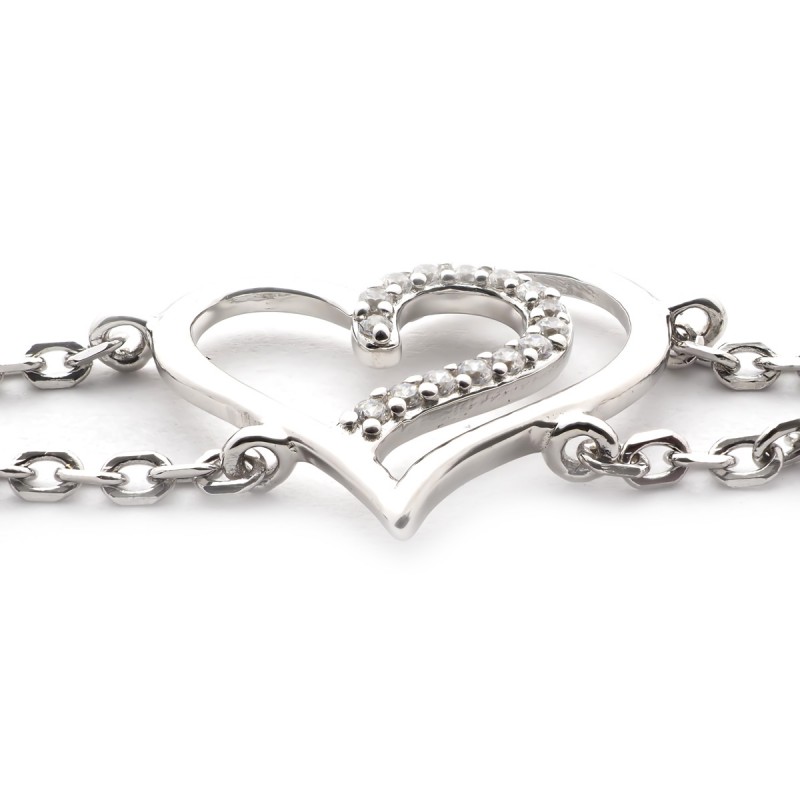 Bracelet argent femme Carador motif double coeur