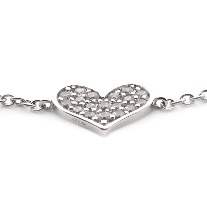 Bracelet en argent motif coeur incrusté d'oxydes de zirconium