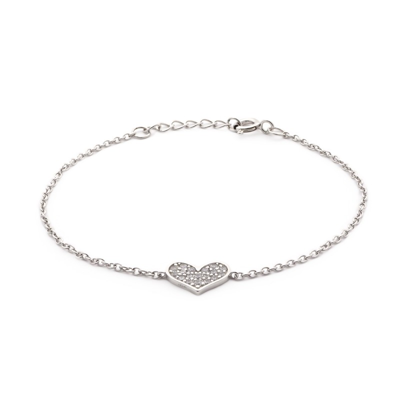 Bracelet en argent motif coeur incrusté d'oxydes de zirconium