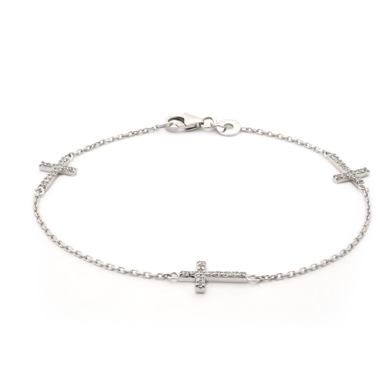 Bracelet souple Carador motif petites croix en argent 925/000 et oxydes de zirconium