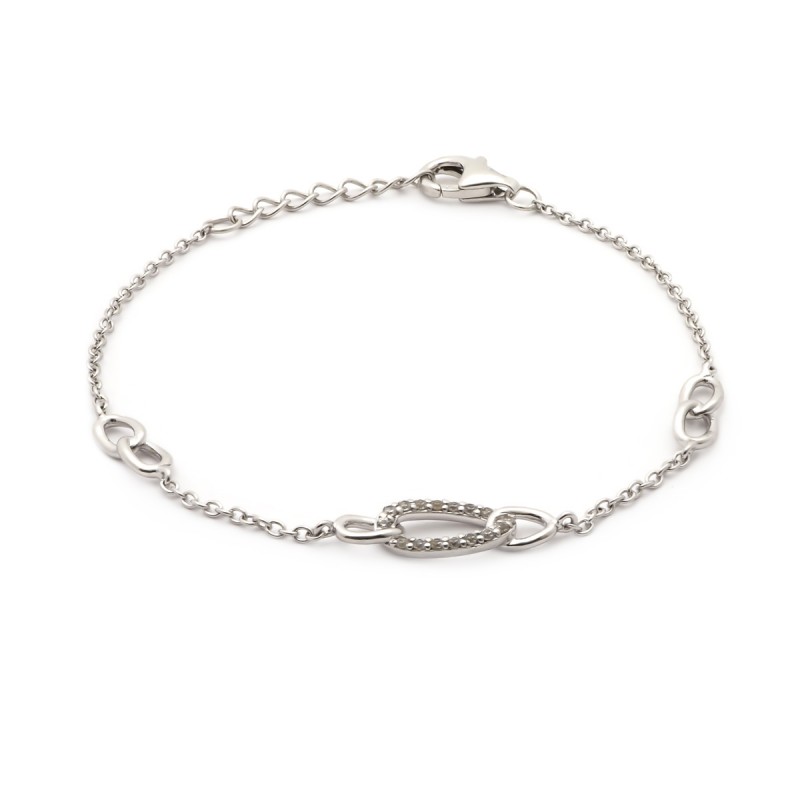 Bracelet en argent aux formes allongées et entrelacées et oxydes de zircunium