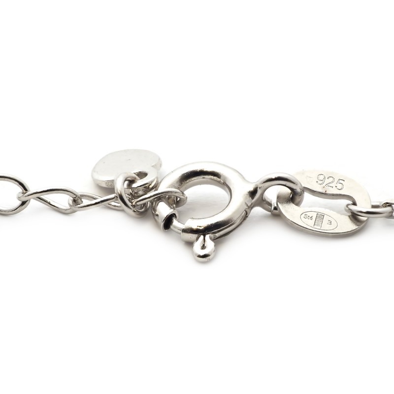 Bracelet Carador chaine et oval empierré d'oxydes de zirconium et verre rouge en argent 925/000