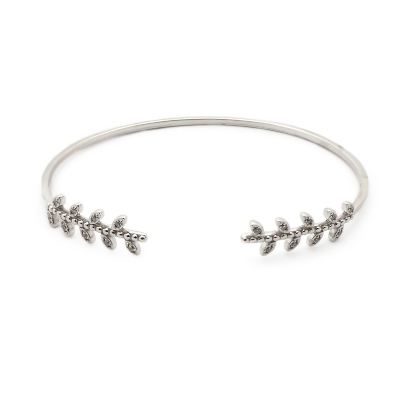 Jonc ouvert Carador motif laurier en argent 925/000 et oxydes de zirconium