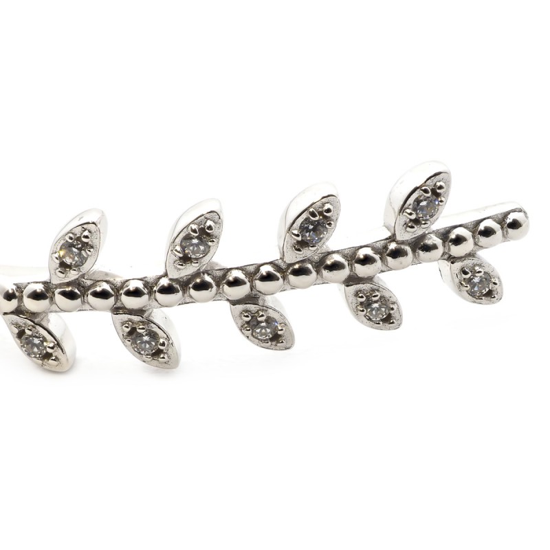 Jonc ouvert Carador motif laurier en argent 925/000 et oxydes de zirconium