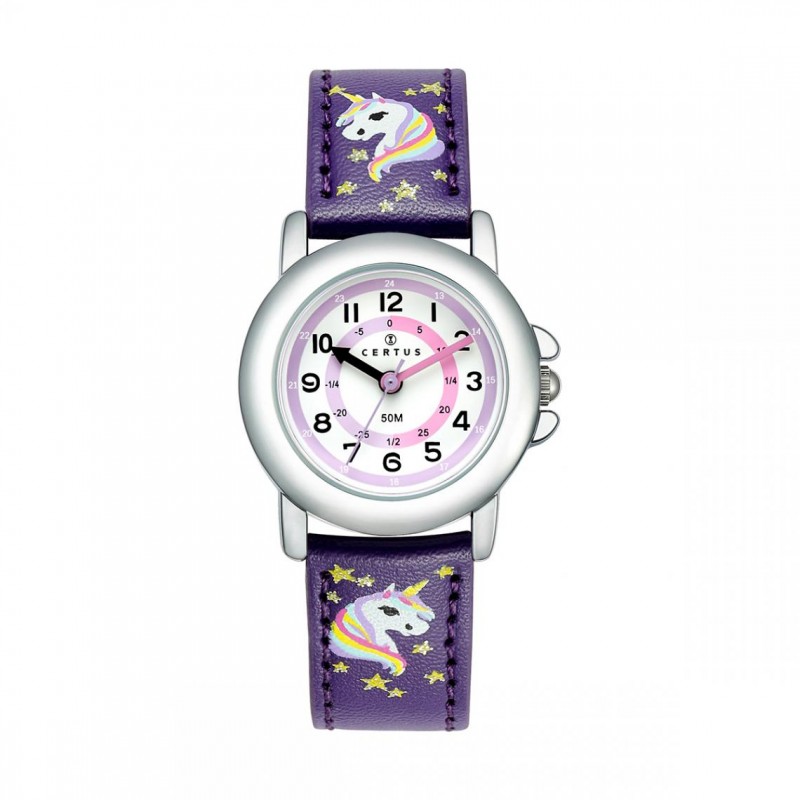 Montre Certus fille bracelet cuir violet motif licorne