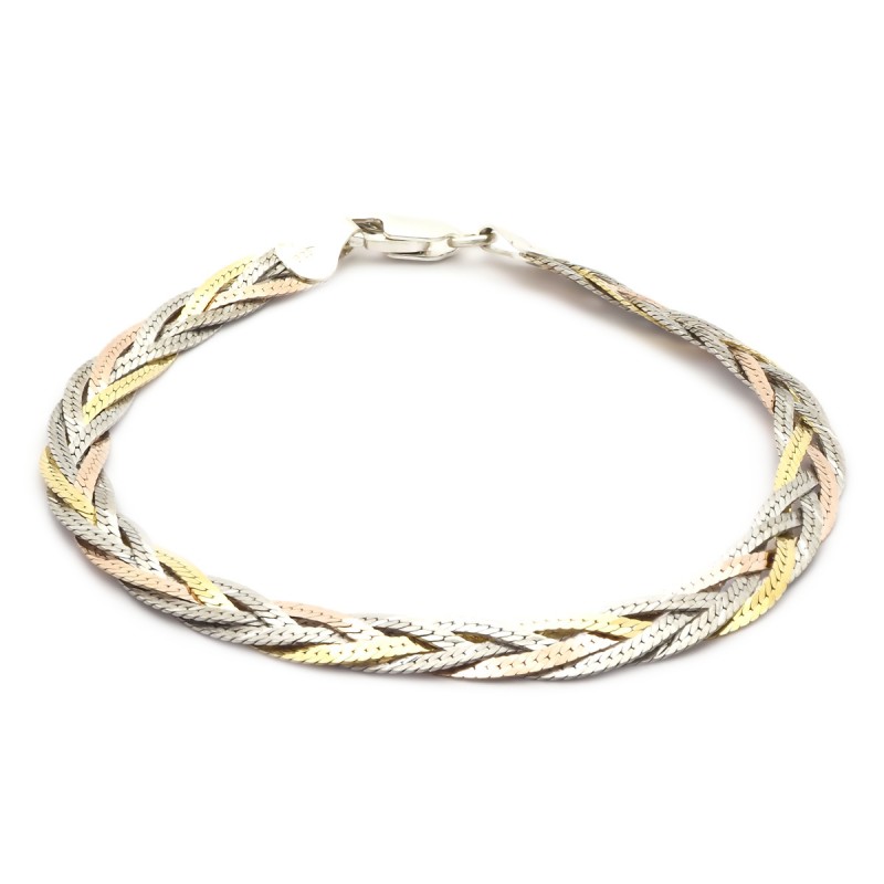 Bracelet femme Carador maille tressée argent 925/000 tricolore 4 mm