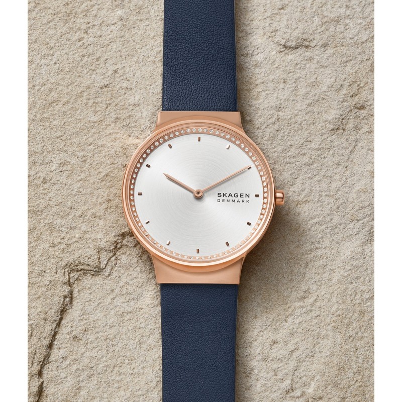 Montre Femme Skagen Freja cuir bleu