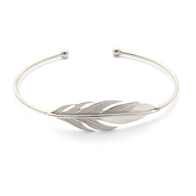 Bracelet rigide Carador motif plumes en argent 925/000