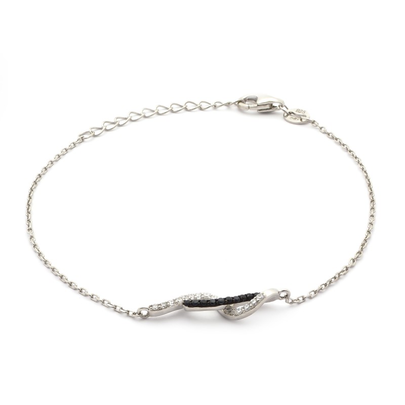 Bracelet Femme Carador motif fantaisie en argent 925/000 et oxydes de zirconium noirs et blancs