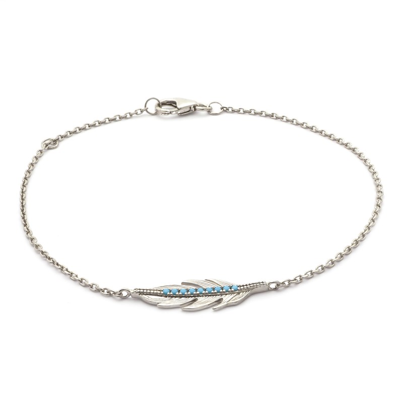 Bracelet Carador motif plume en argent 925/000 et turquoises