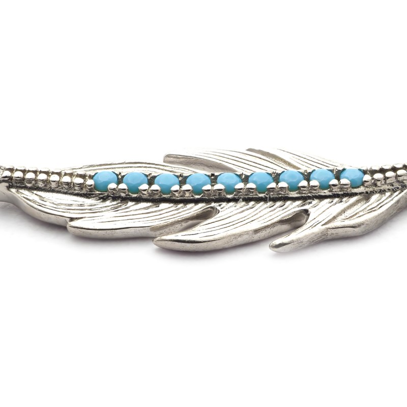 Bracelet Carador motif plume en argent 925/000 et turquoises