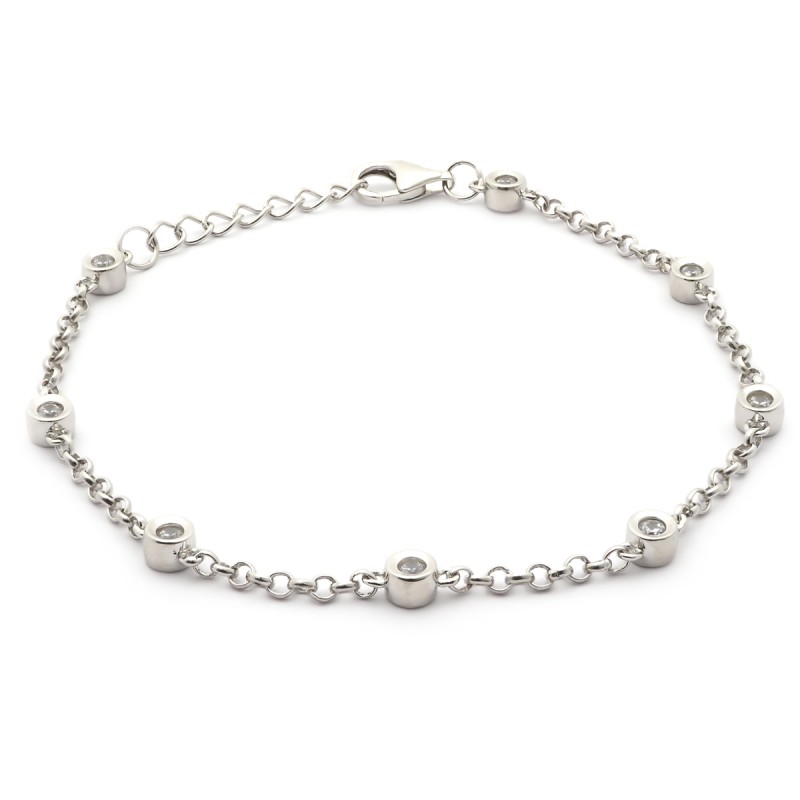 Bracelet en argent aux motifs en forme de rond serti d'un oxyde de zircunium