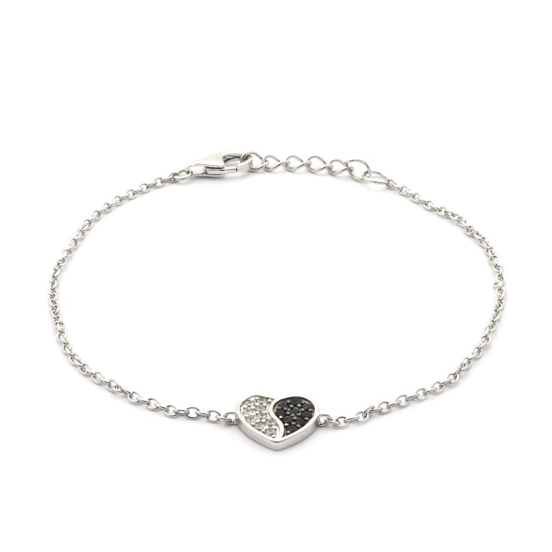 Bracelet en argent motif coeur et oxydes de zirconium bicolore