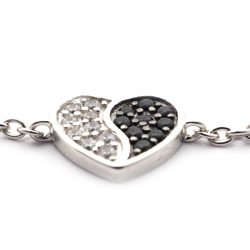 Bracelet en argent motif coeur et oxydes de zirconium bicolore