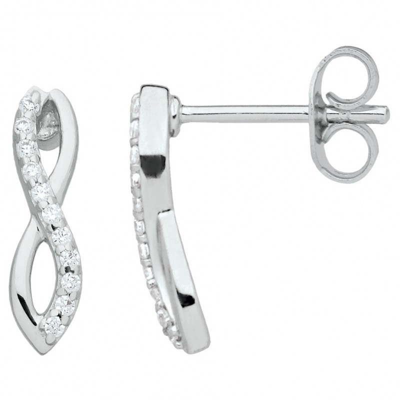 Boucles d'oreilles Clous Carador en Argent Sertis d'Oxydes de Zirconium motif infini