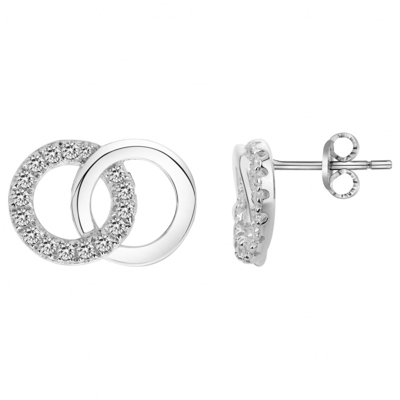 boucles d'oreilles clous Carador en argent 925/000 et oxydes de zirconium double cercle