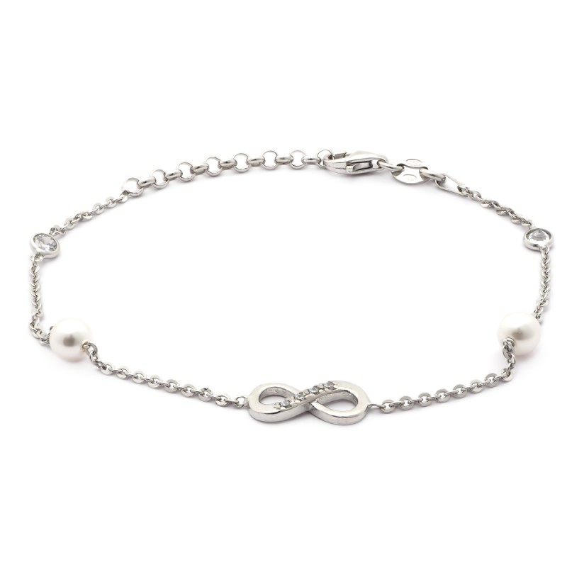 Bracelet Carador Femme en argent 295/000 motif infini, perles et oxydes de zirconium