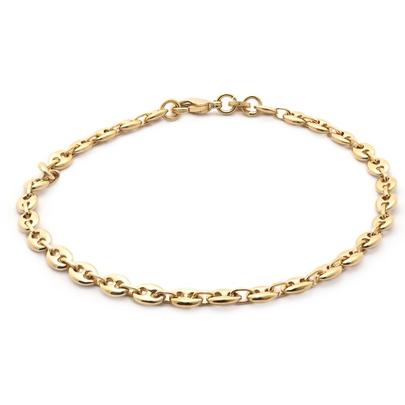 Bracelet chaine Carador maille grain de café plaqué or, longueur 18 cm