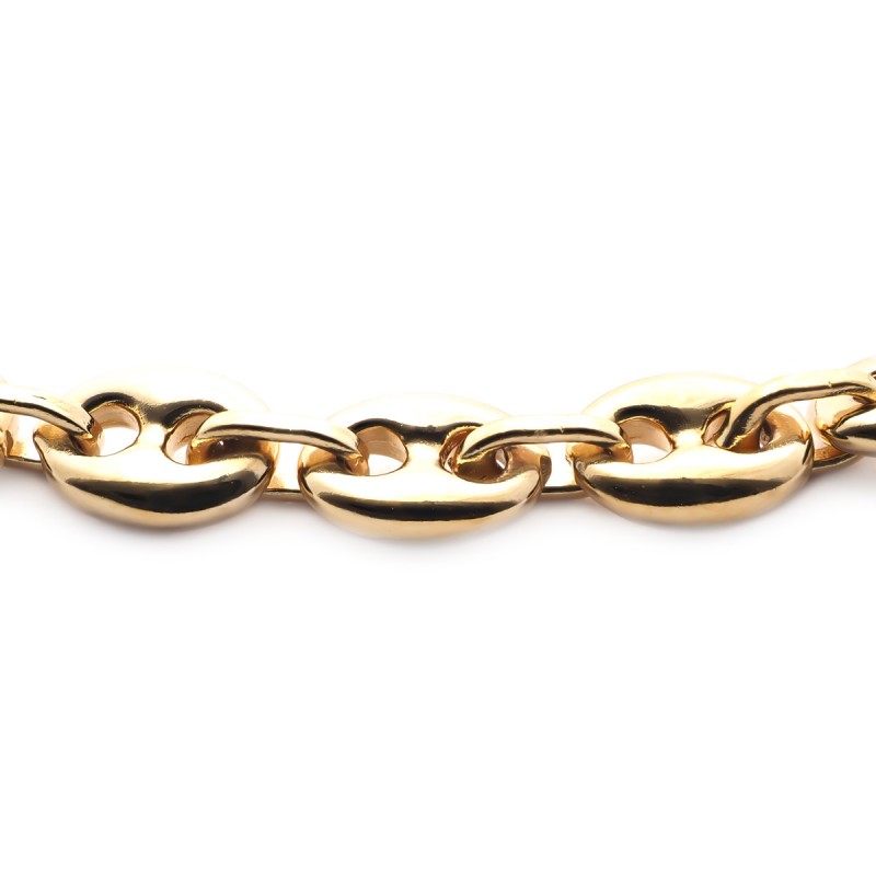 Bracelet chaine Carador maille grain de café plaqué or, longueur 18 cm