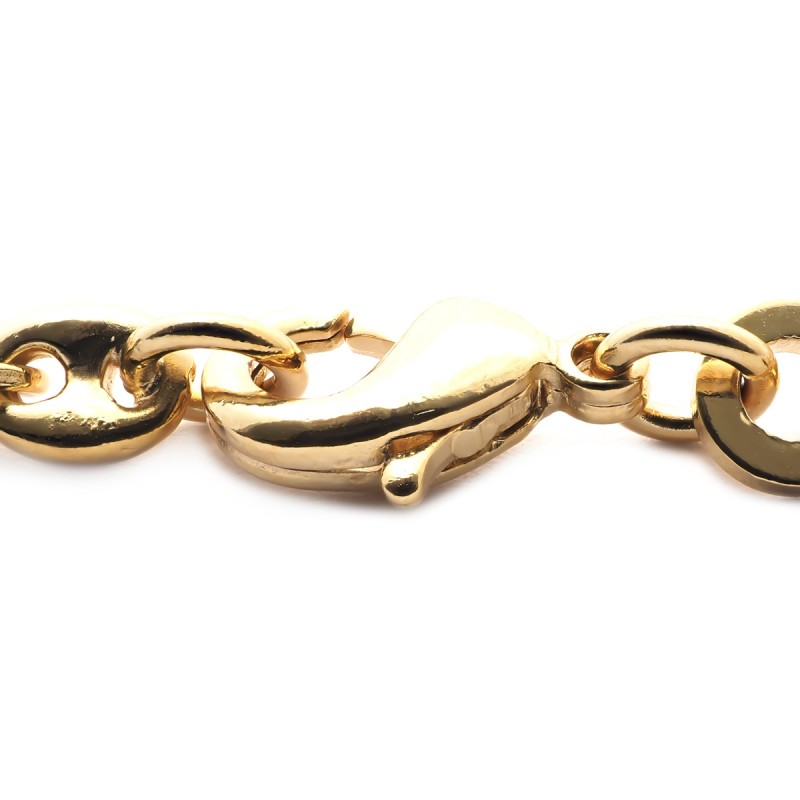 Bracelet chaine Carador maille grain de café plaqué or, longueur 18 cm