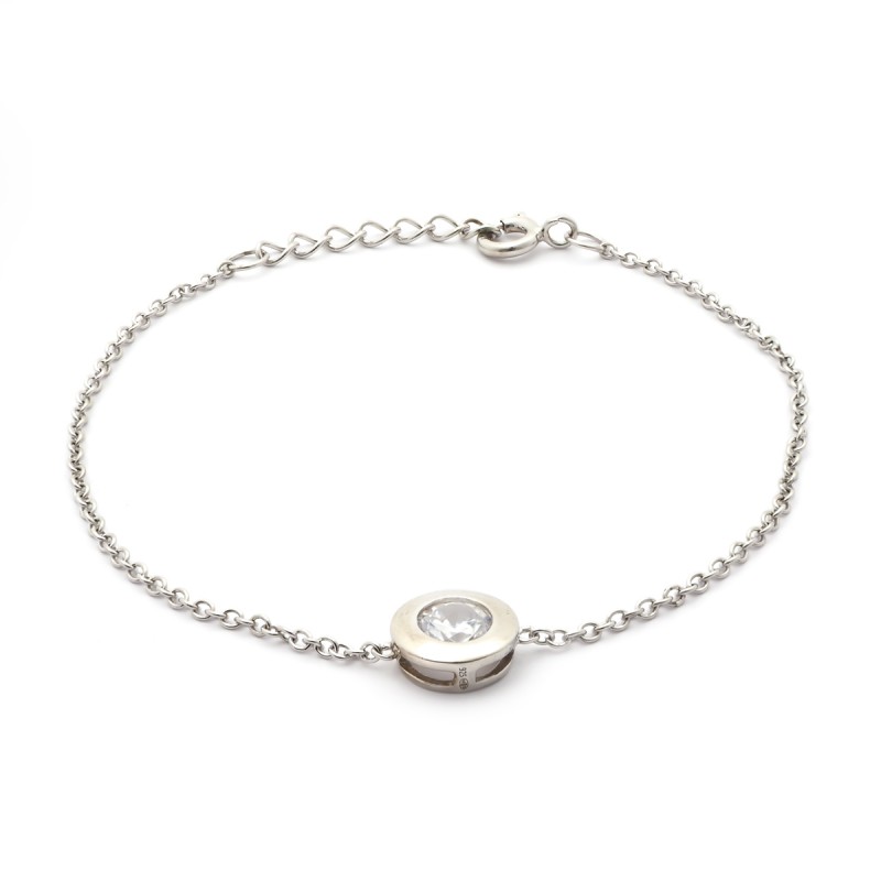 Bracelet en argent motif rond serti d'un oxyde de zircunium