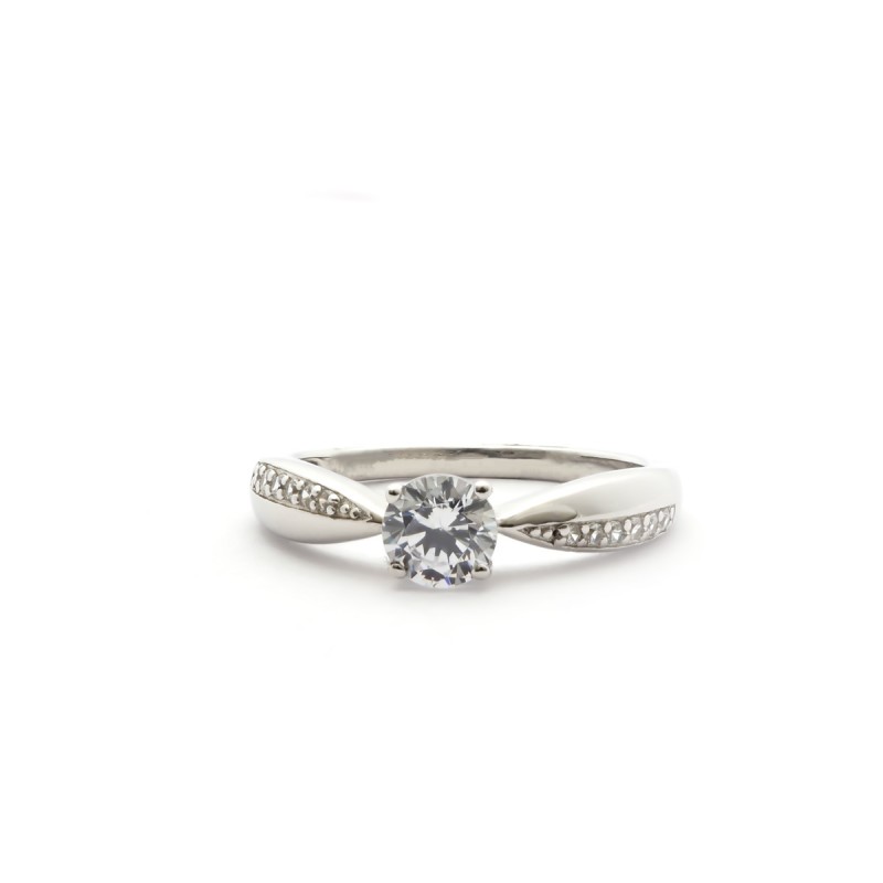 Bague solitaire accompagné femme Carador en argent avec oxydes de zirconium
