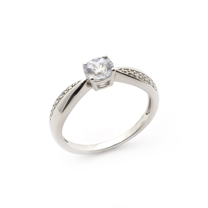 Bague solitaire accompagné femme Carador en argent avec oxydes de zirconium