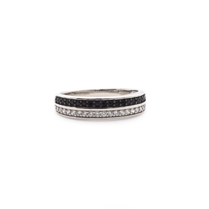 Bague femme Carador type alliance double rang avec oxydes noir et blanc