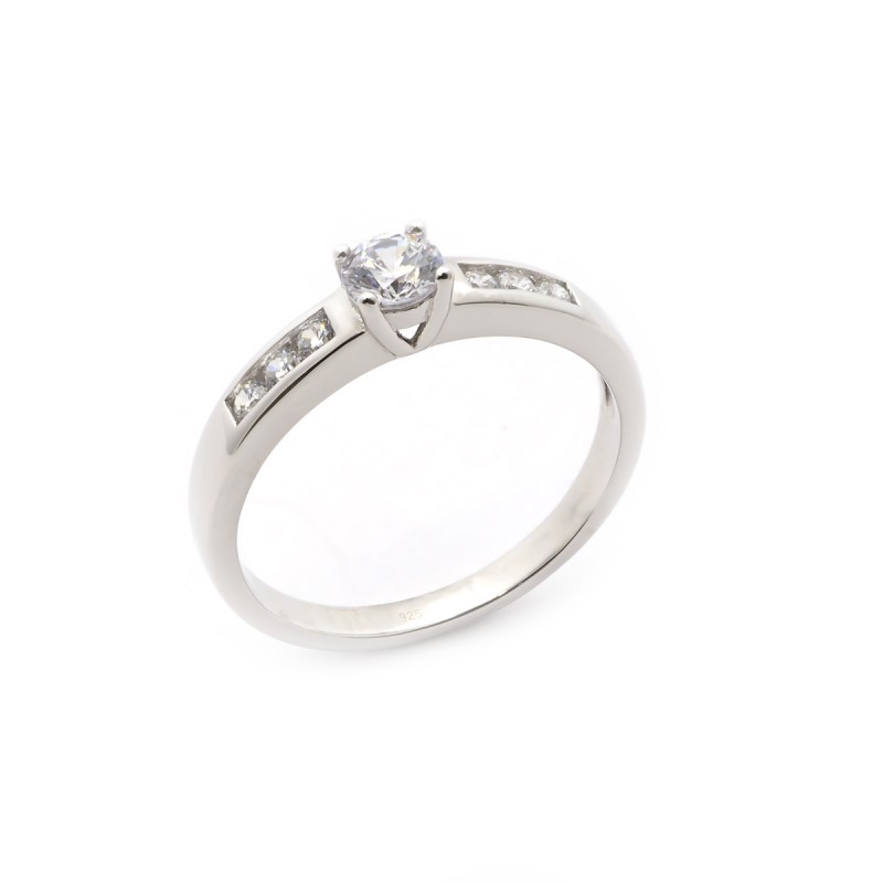 Bague solitaire accompagné femme carador en argent avec oxydes de zirconium