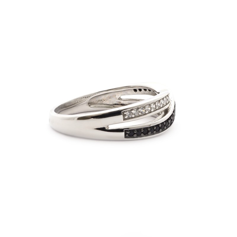 Bague femme carador en argent avec oxydes de zirconium noirs et blancs