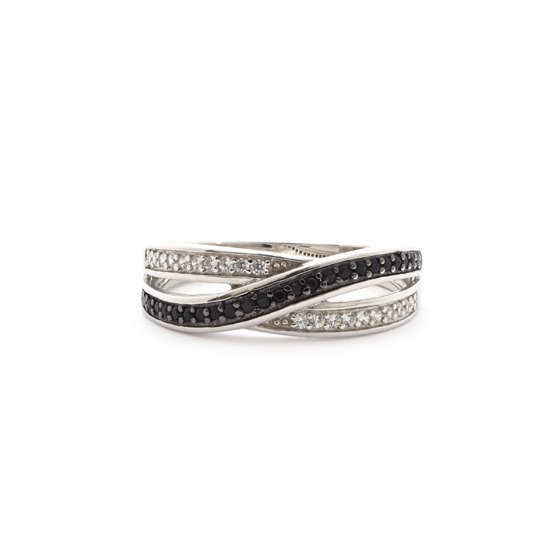 Bague femme carador en argent avec oxydes de zirconium noirs et blancs