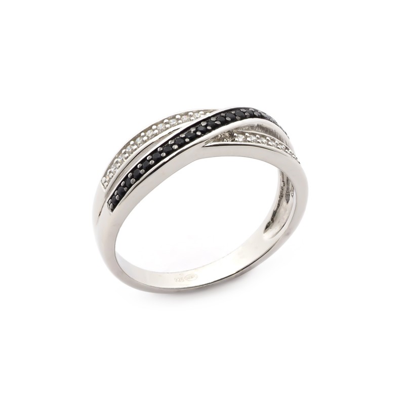 Bague femme carador en argent avec oxydes de zirconium noirs et blancs