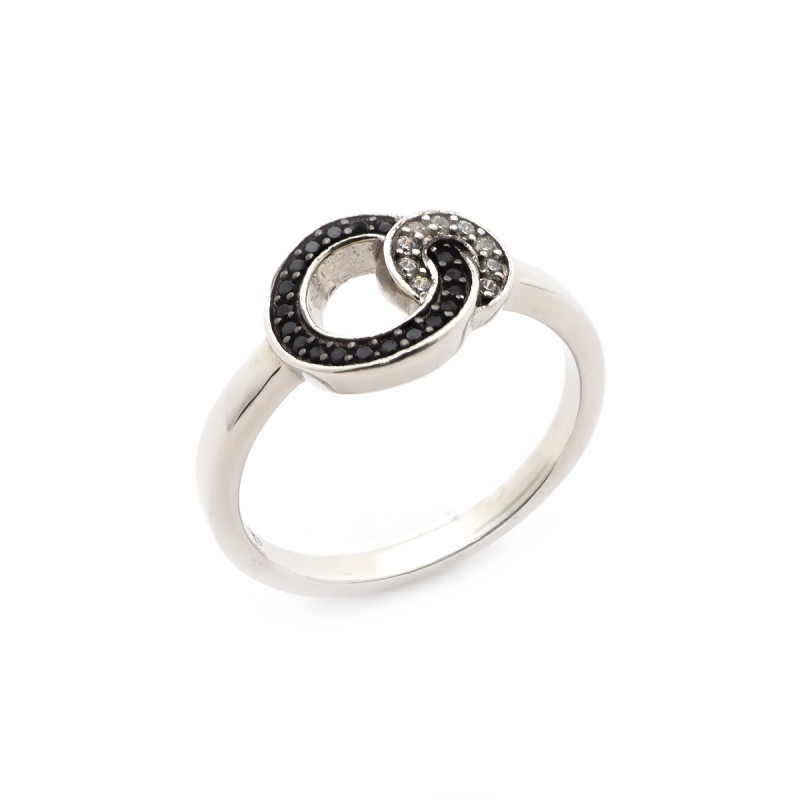 Bague ronds  enrelacés serti d'oxydes de zirconium noir et blanc JR5925