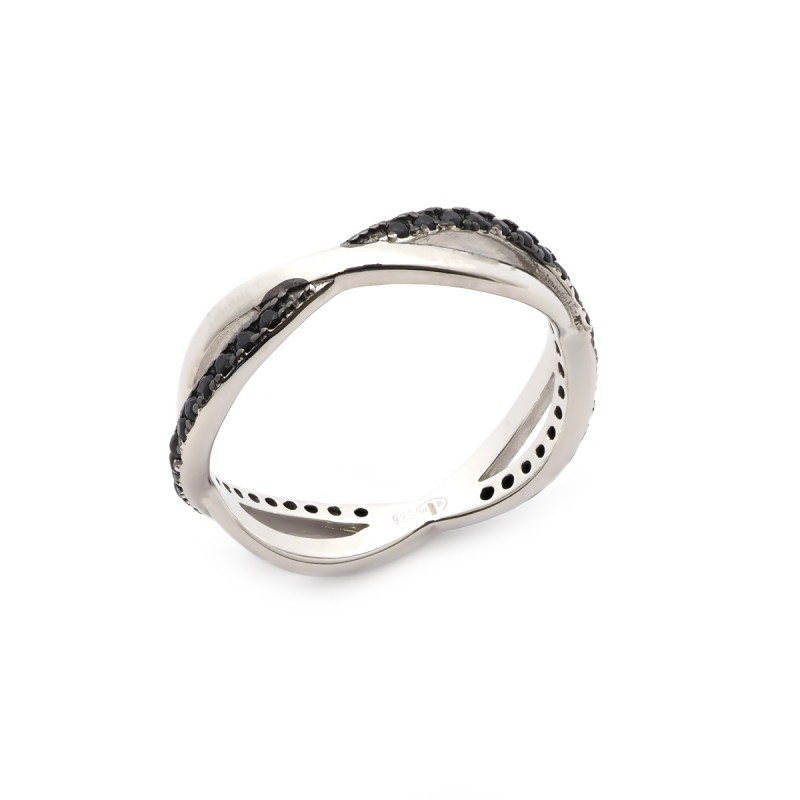 Bague Carador anneaux croisés Argent 925/000e Oxydes bicolores