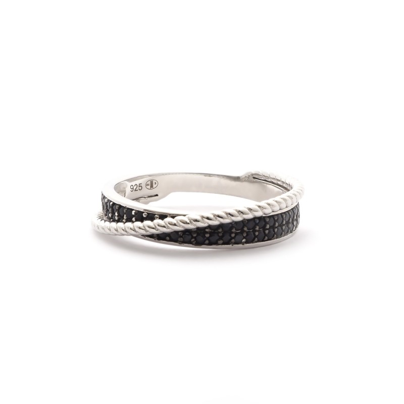 Bague Carador anneau double Argent 925/000e Oxydes de zirconium noirs