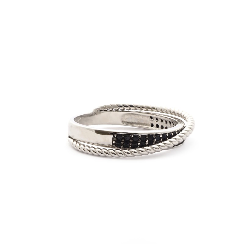 Bague Carador anneau double Argent 925/000e Oxydes de zirconium noirs