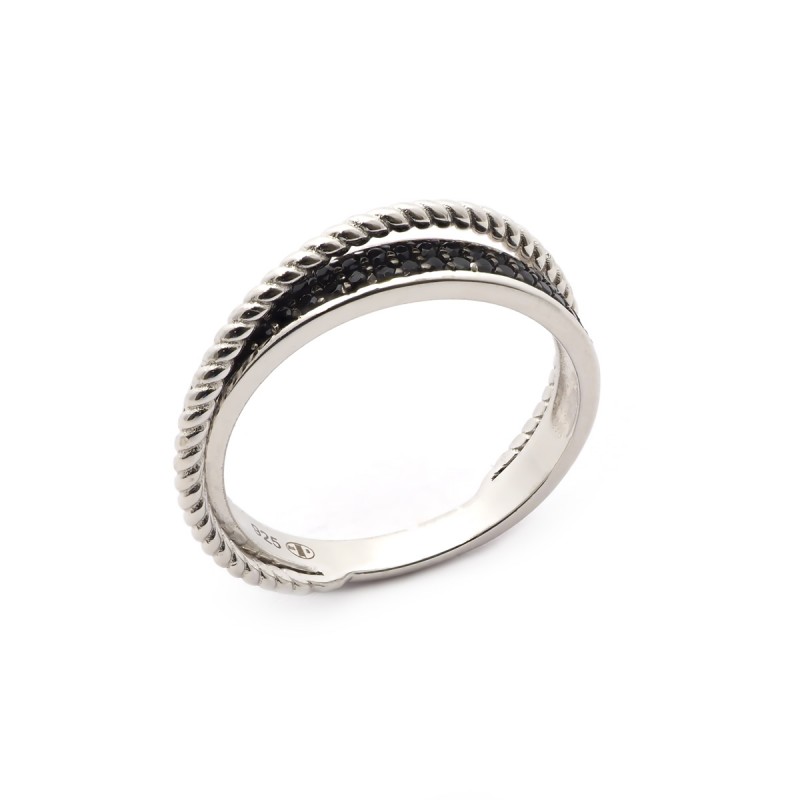 Bague Carador anneau double Argent 925/000e Oxydes de zirconium noirs