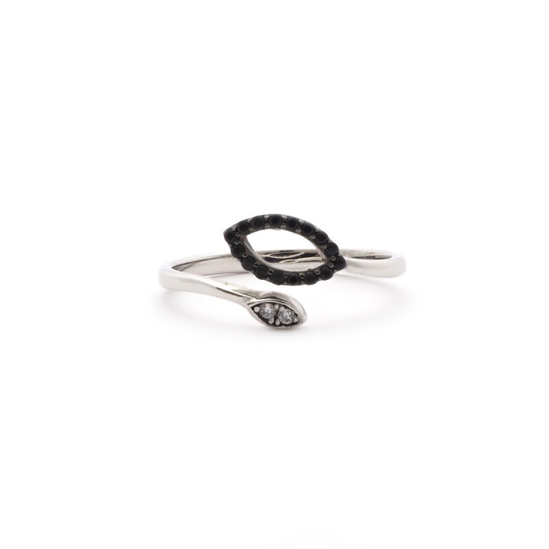 Bague ouverte Carador ellipse Argent 925/000e Oxydes de zirconium blancs et noirs