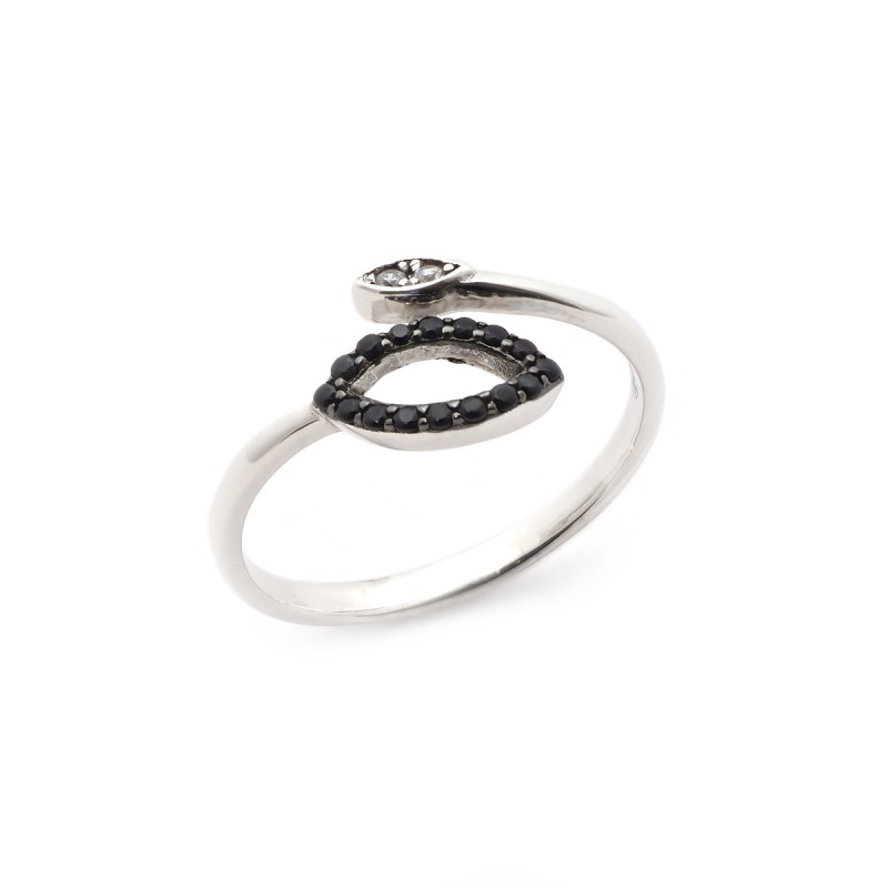Bague ouverte Carador ellipse Argent 925/000e Oxydes de zirconium blancs et noirs