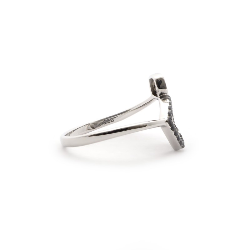 Bague ouverte Carador losange Argent 925/000e Oxydes de zirconium blancs et noirs