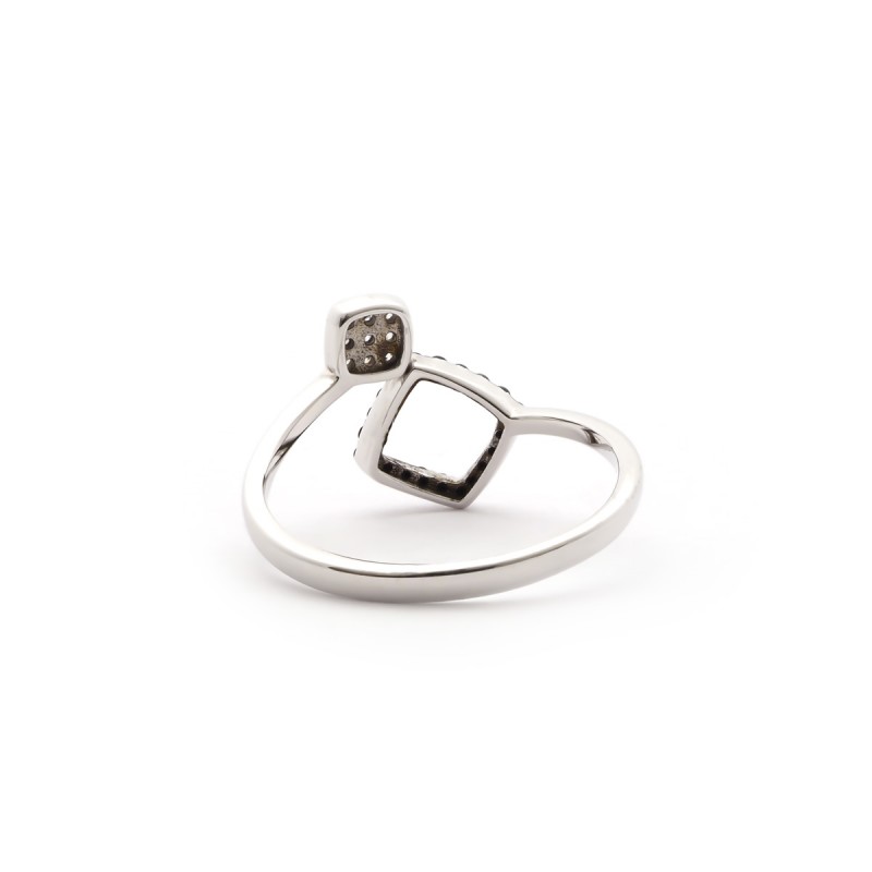 Bague ouverte Carador losange Argent 925/000e Oxydes de zirconium blancs et noirs