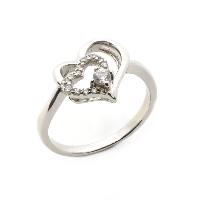 Bague femme Carador en argent motif cœur avec oxydes de zirconium