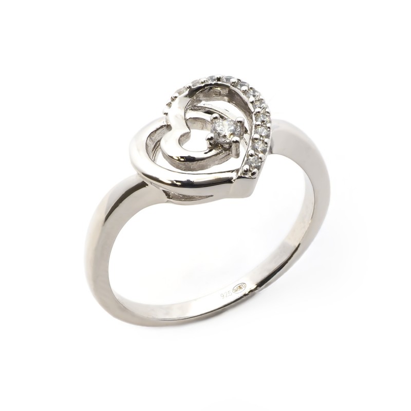 Bague femme Carador en argent motif cœur avec oxydes de zirconium