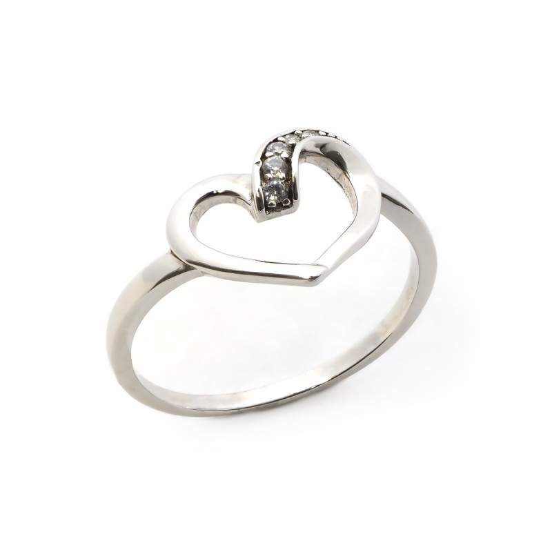Bague forme coeur en argent et oxydes de zirconium