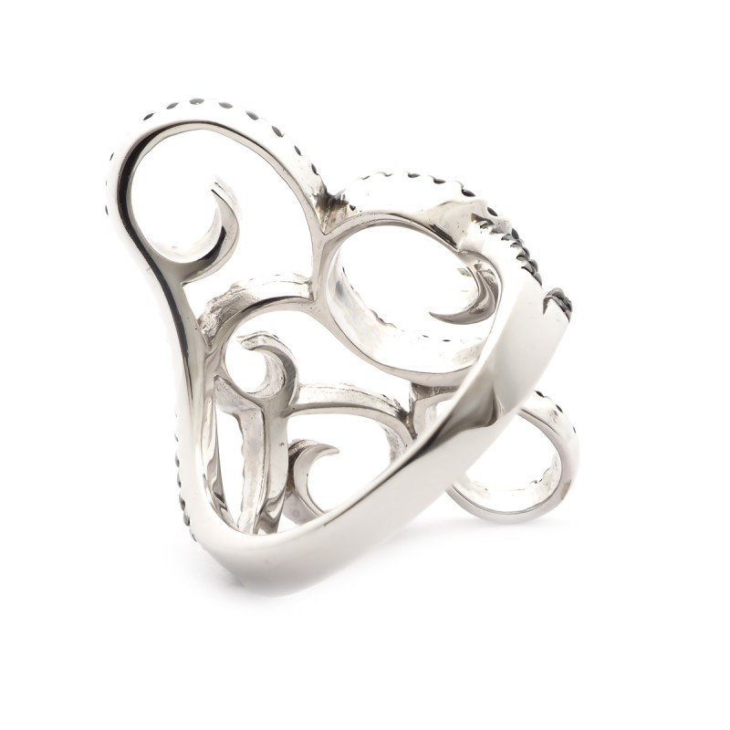 Bague Carador arabesques empierrée d'oxydes de zirconium noirs, argent 925/000