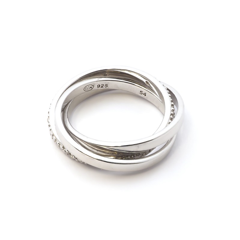 Bague triple anneaux  et oxyde zirconium en argent 925/000 de chez Carador
