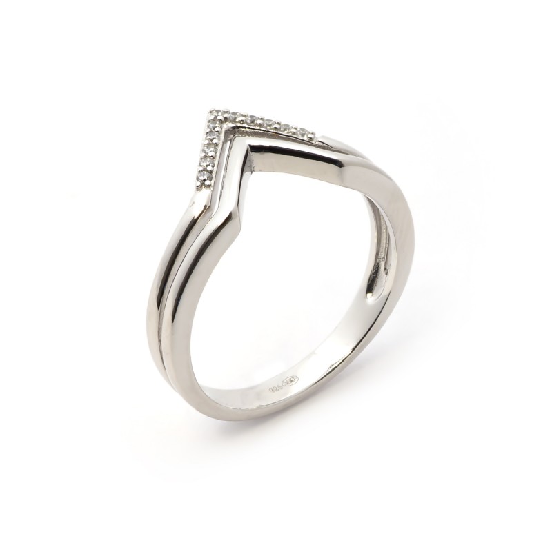 Bague femme carador en argent motif V avec oxydes de zirconium